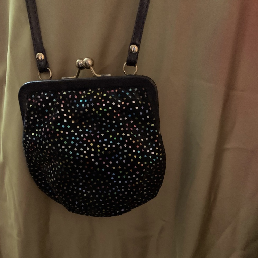 Cute Mini Black Leather Purse with Iridescent Dots